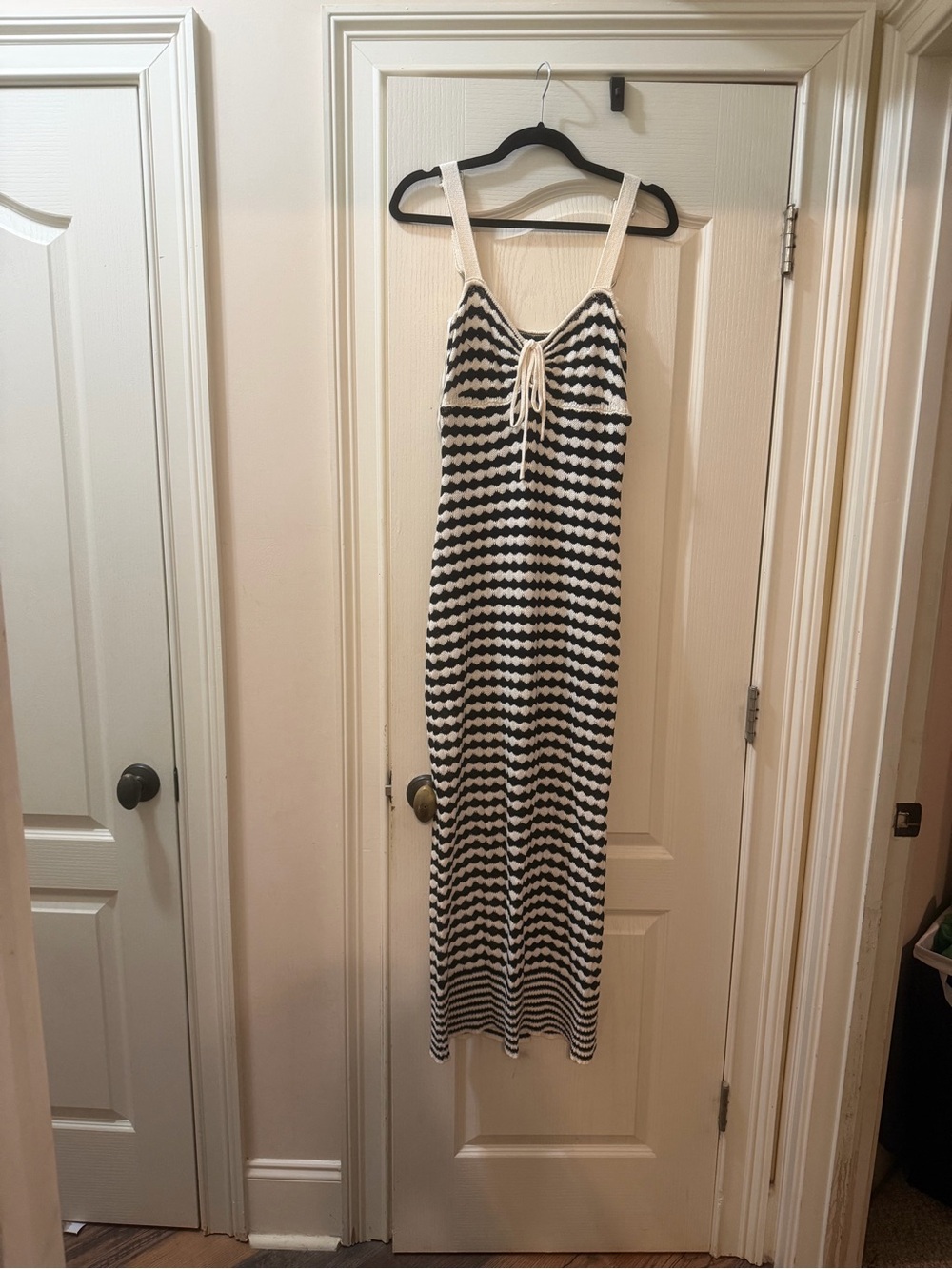 Black and White Striped Maxi Dress with Tie Front